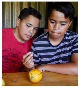 Two boys sitting at a desk learning with science kits